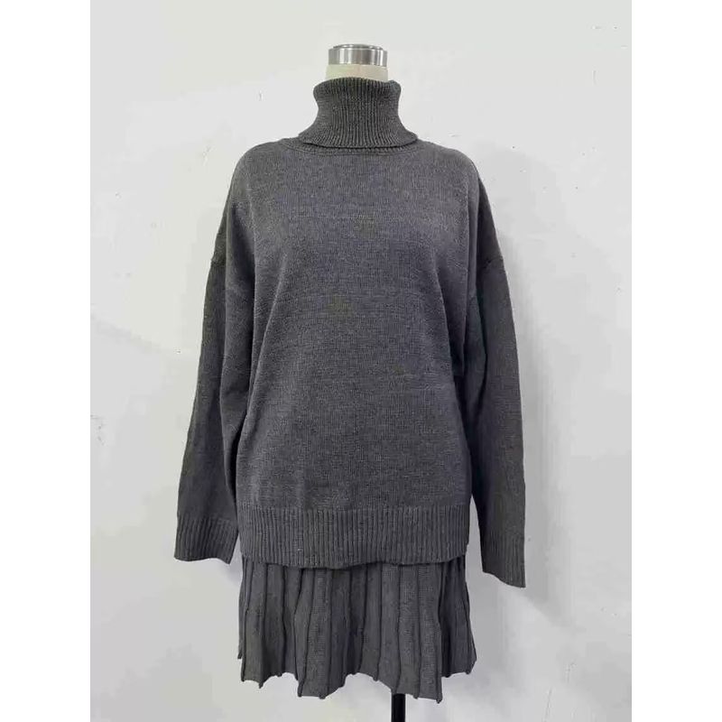 

Fashion Wind New Knitwear Skirt Suit Knitted Sweater Short Skirt Set Gray M