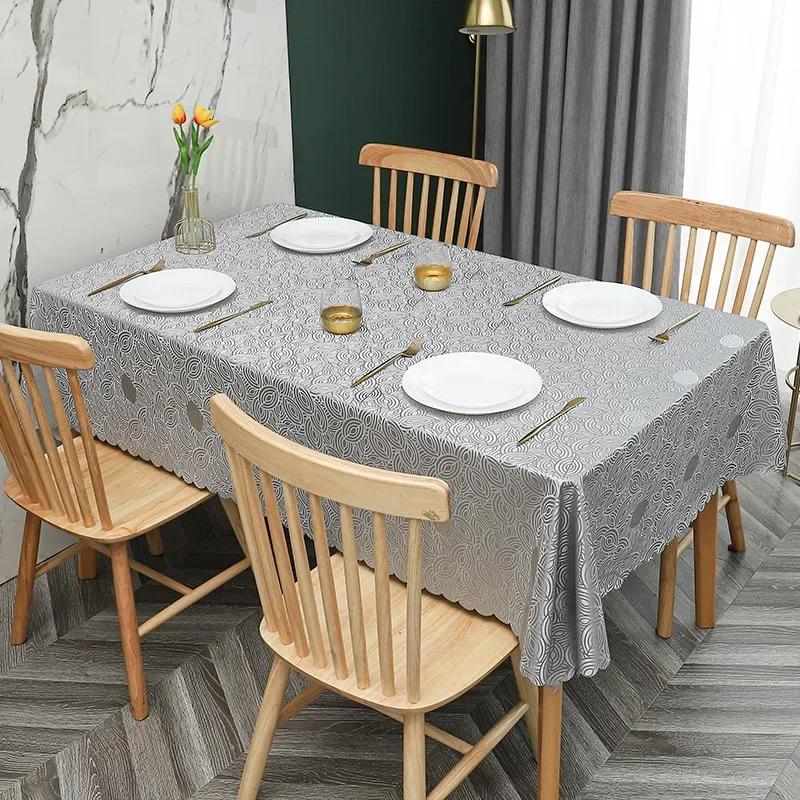 European Style PU Tablecloth, No Wash Restaurant Household Rectangular Waterproof Dining Table Fabric Jacquard Round Table Mat