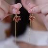 French Vintage Crystal Zircon Red Maple Leaf Earrings for Women Temperament Rhinestone Tassel Earrings Party Jewelry Bijoux Gift