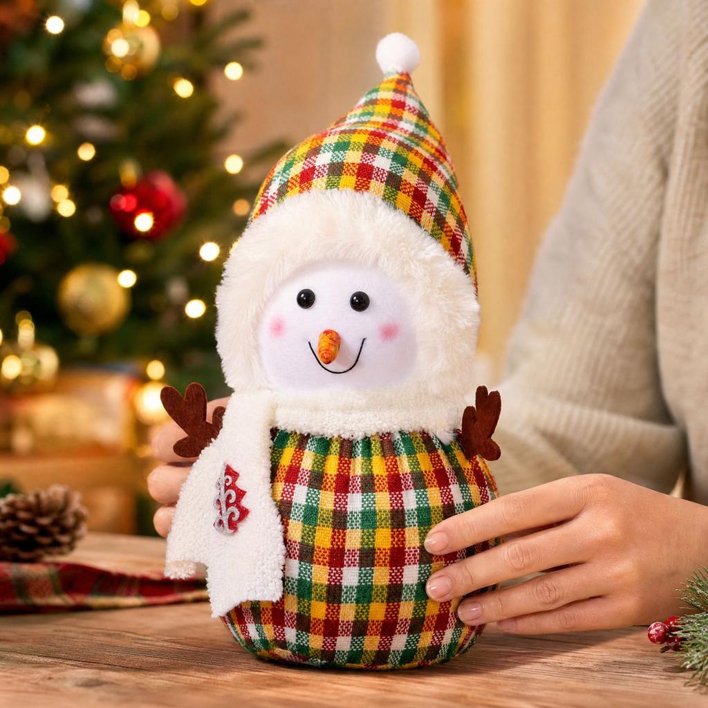 Christmas Snowman Plush Decoration Medium Size - Fabric Doll Ornament for Window Display, for Kids