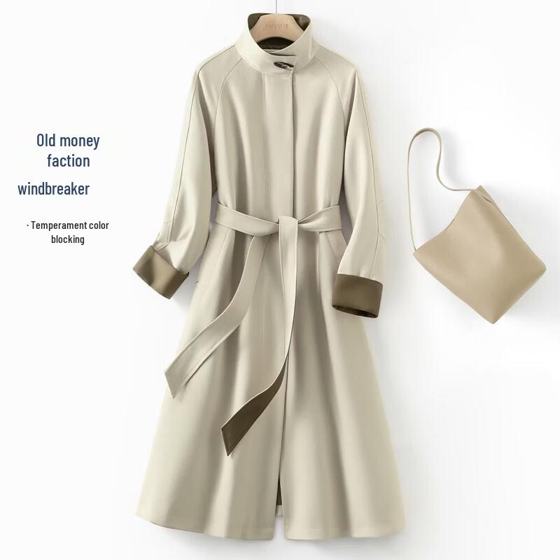 IHIMI Women s Structured Draped Trench Coat with Contrast Collar S