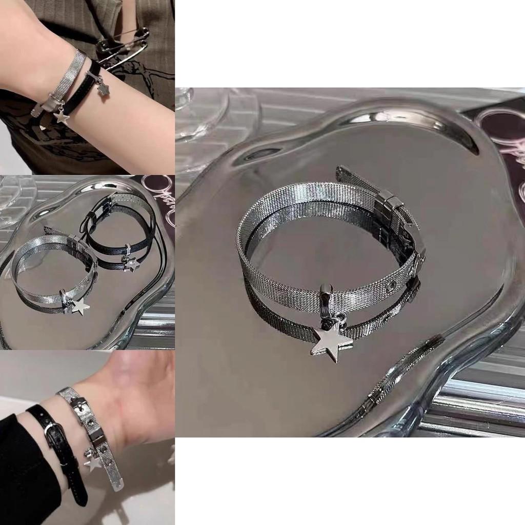Trendy Y2k Star Charm Bracelet Adjustable Leather Star Wristband Fashionable