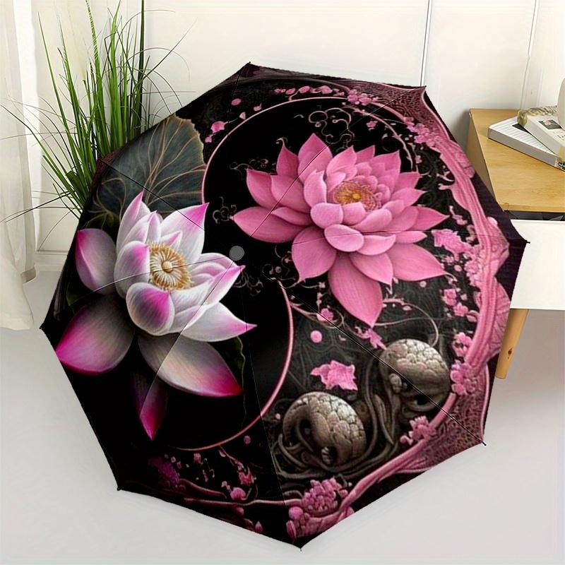 "Lotus Yin Yang Wall Art: Harmony in Bloom Decor"Umbrella, Portable 3-Fold Compact Umbrella for Men & Women ES40