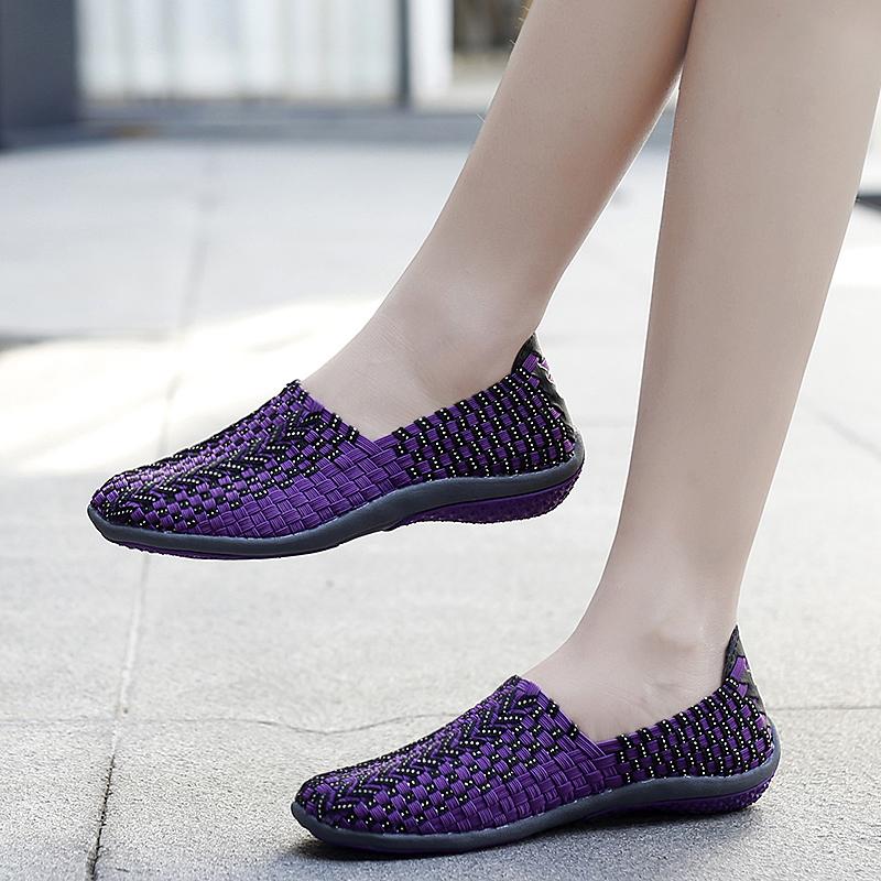 Summer Moccasin Beach Shoes Women Black Casual Weave Slip on Braided Blue Flats Sneakers Plus Size
