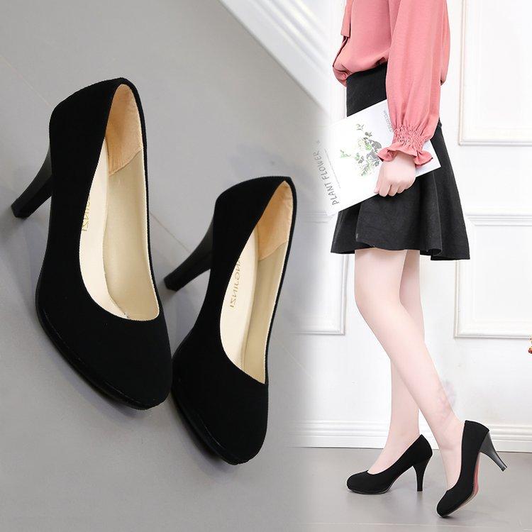 Fashion Single Shoes Women's Four Seasons Work Shoes Small Leather Shoes Black Single Shoes Scoop Shoes