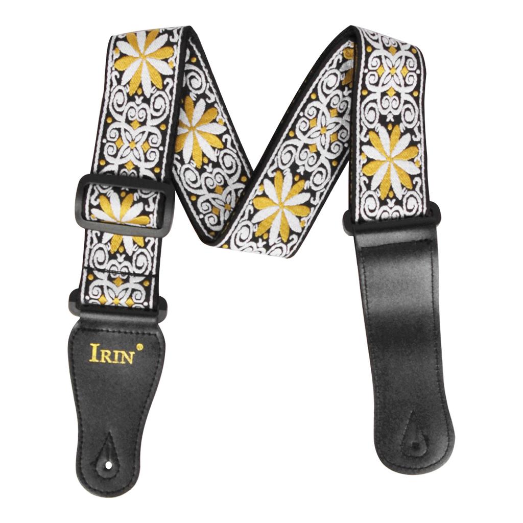 Vintage Blumen Streifen Bohemia Stil Nylon Gitarrengurt mit gewebten Stickereien Stoffe für Gitarre