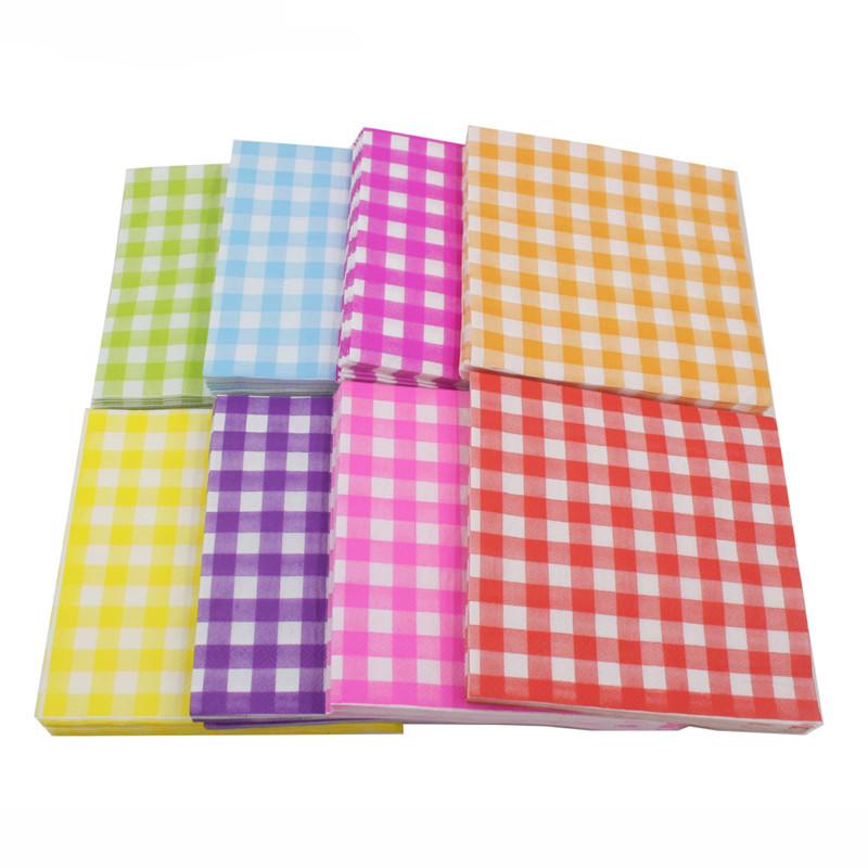 20Pcs/Pack 33x33cm Disposable Plaid Printed Table Dinner Tissue Napkins Paper Tableware For Event Party Decoration