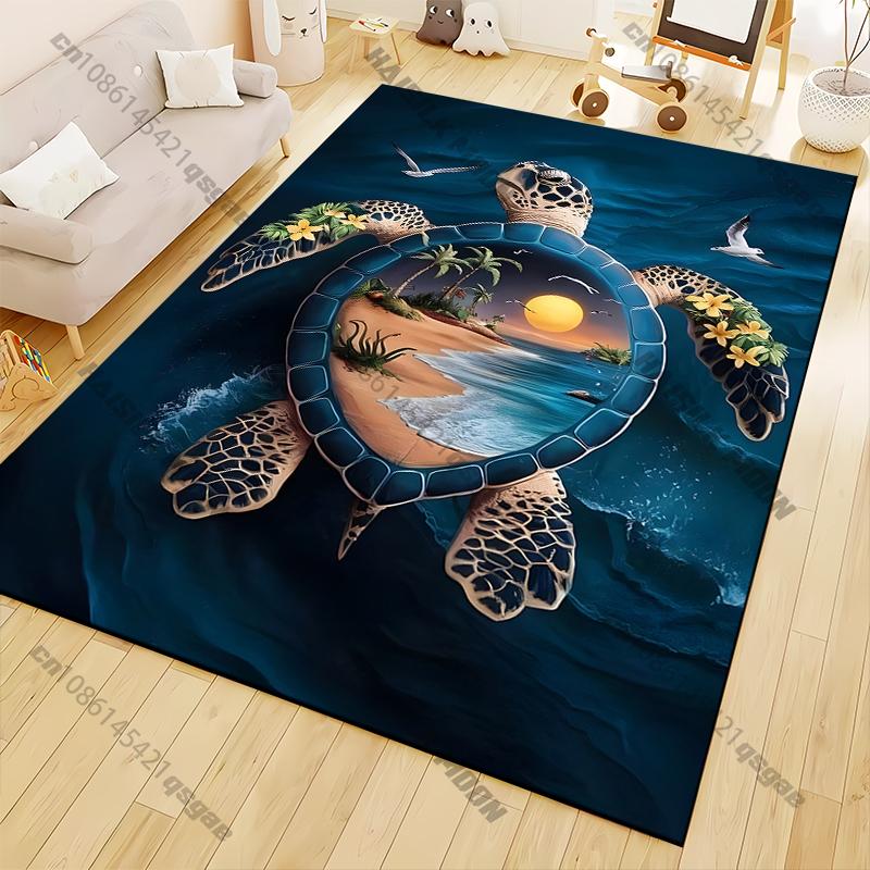 Beach Turtle Cartoon Pattern Living Room Bedroom Carpet Bedside Floor Mat 15 Size Kid's Room Cloakroom Play Mat Area Rug