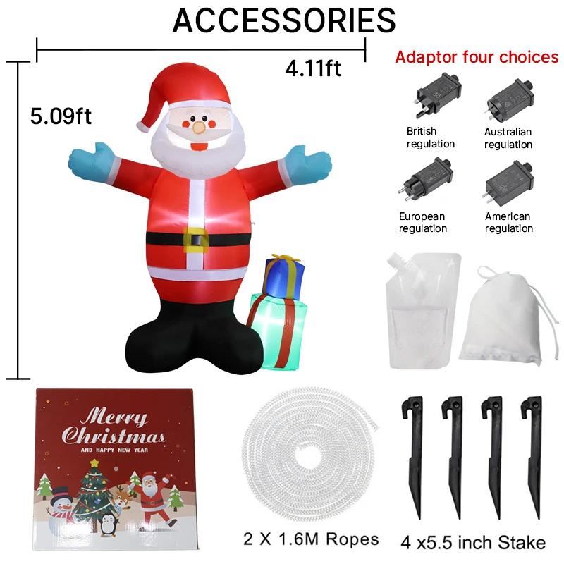4.9FT LED Inflatable Xmas Yard Decor Giant Santa Claus Christmas Decoration Ornament Festive Christmas Supplies Holiday Toy Gift