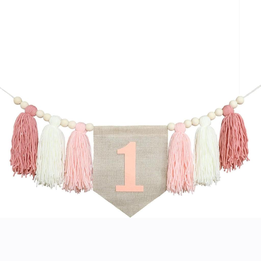Boho 1st Birthday High Chair Banner Party Decoration for Girl Baby Shower Pink Wall Hangings Decorative for Kids Bedroom Gift
