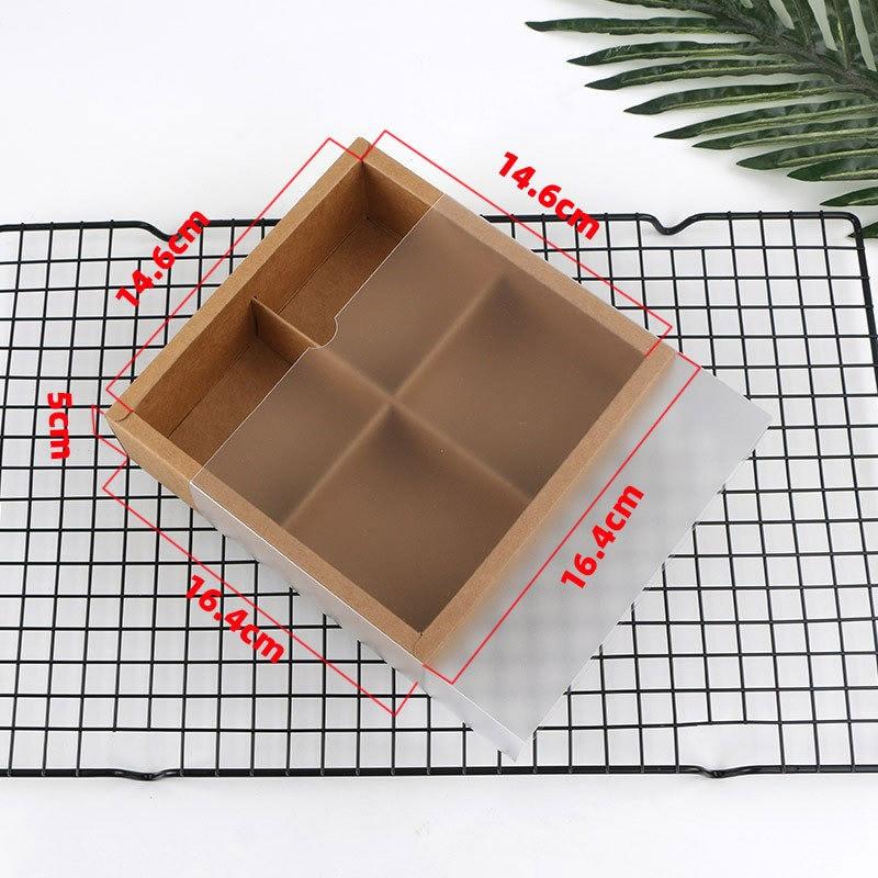 5 szt. Kwadratowe papierowe pudełka z 4 przegródkami Przezroczyste matowe wieczko Pudełko do pakowania ciasta z żółtkiem Pudełko na ciasto księżycowe