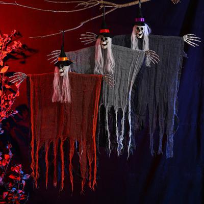 Halloween Hanging Skull Realistic Ghost Hair Poseable Decoration with Long Skull Wire Spooky Hanging
