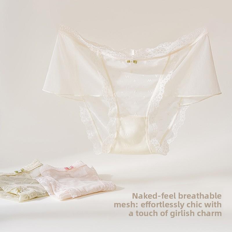 Female Summer Thin Sexy Lace Ice Silk Waist Antibacterial Cotton Crotch Quick Dry Briefs