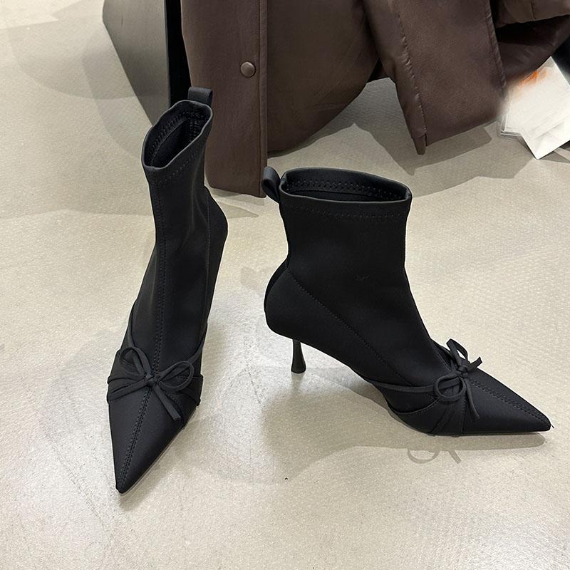 

Мода Мода Эластичные Женские Ботильоны Стрейч На Каблуках Обувь Женская Бабочка-Узел Женские Современные Короткие Ботинки Обувь Слипоны 35 чёрный