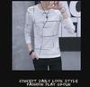 Men's Korean Style Slim Fit Striped Long-Sleeve Round Neck T-Shirt for Autumn