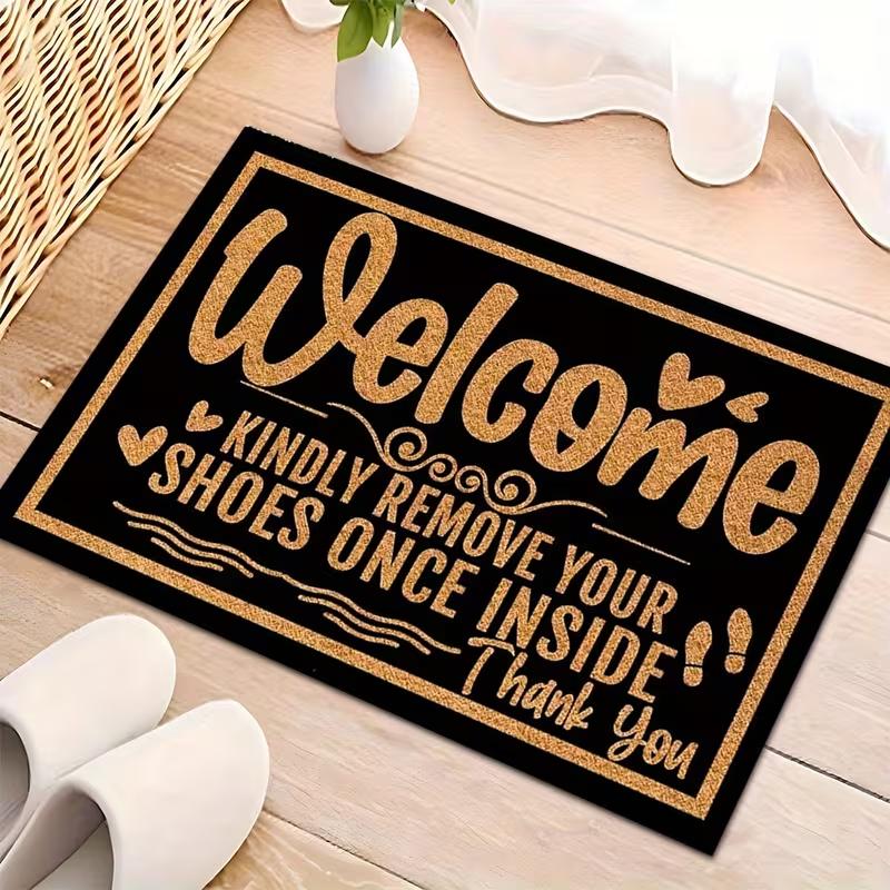 Humorous Saying Welcome Mat Take Off Shoes or Clean Apartment Non-Slip Door Mat for Entryway Living Room Bedroom Door Mat