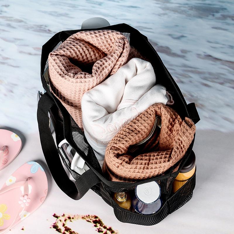 Mesh Beach Bag Tote Travel Toiletry Organizer for Gym Swim 8 Pocket Beach Bag Large Capacity Waterproof
