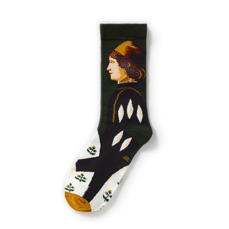 French Retro Abstract Oil Painting Mid-Calf Socks - Trendy Autumn/Winter High-Top Creative Combed Cotton for Women