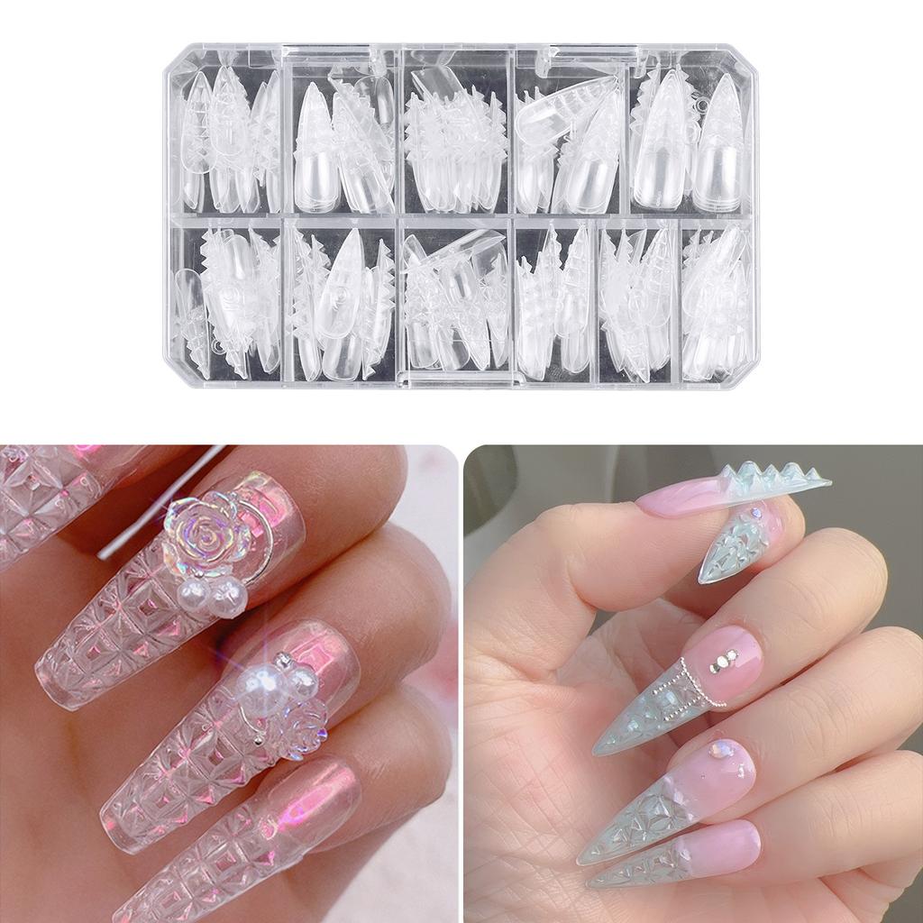 Farbiger Glasur Falsche Nägel Tipps Stiletto Trapez Falsche Nägel Konkav Konvex Acryl Lange Nägel Vollständige Abdeckung Klar