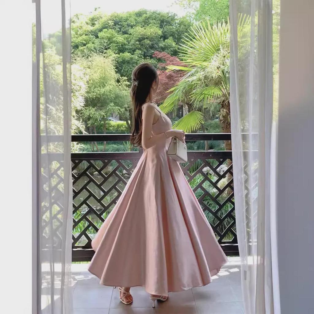 Cool Pink Satin Princess Party Dress - Pure Desire Long Skirt for Birthdays