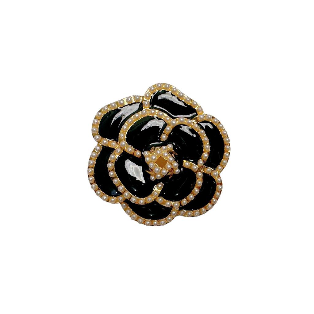 Elegante Kamelien-Perlen-Brosche: Retro Anstecknadel & Schalschnalle