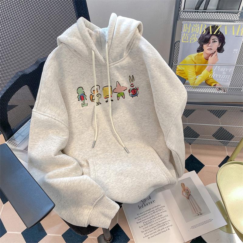 American printed sweater men s new 2025 autumn and winter hooded teen fleece thickened women s coat fashion M
