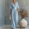 Spot 2026 European and American Cross-border Spring and Summer New Amazon Elegant Waist V-neck Temperament Women's Jumpsuit