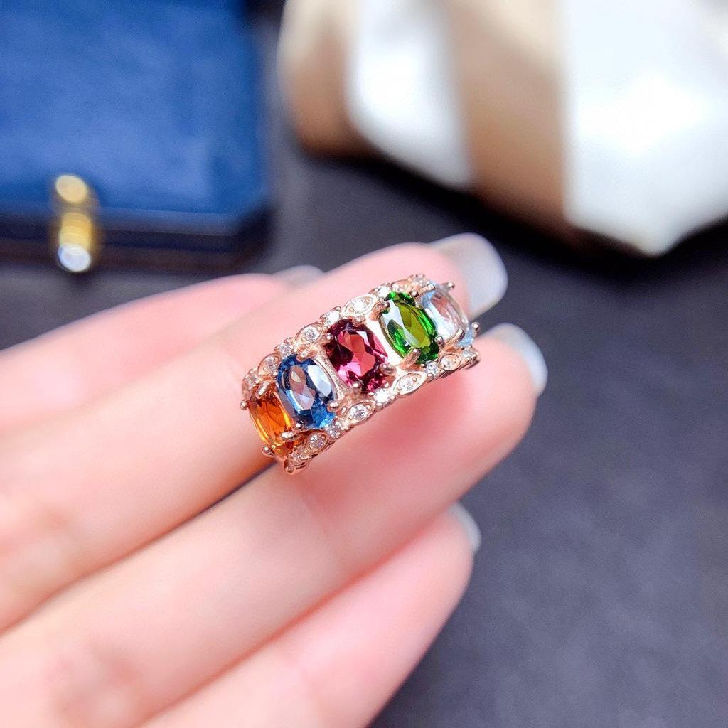Women's Multi-Gem Crystal Ring - Adjustable with Colorful Gemstones