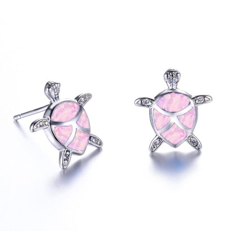 Cute Sea Turtle Stud Earrings For Women Fashion Imitation Blue Fire Opal Stud Earrings For Women Wedding Band Jewelry Gifts