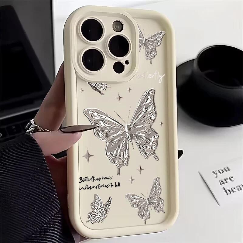 Gold Butterfly Silicone Phone Case For iPhone 16 15 14 Pro Max Cases iPhone 13 12 11 Pro Max Mini XS XR X 7 8 Plus Cover_