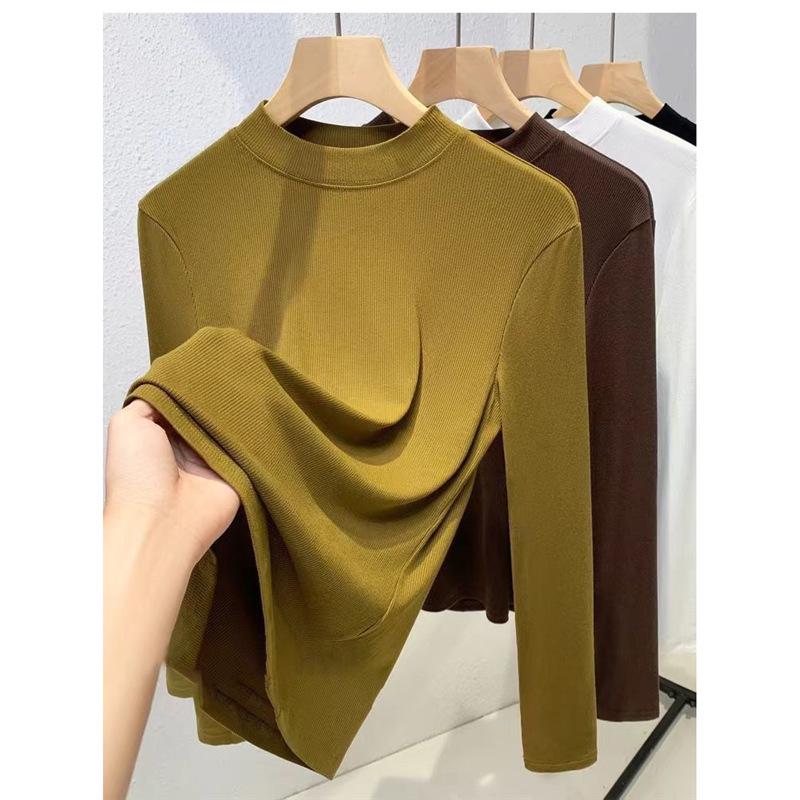 

Осенняя бархатная теплая базовая рубашка с длинным рукавом и воротником-стойкой, приталенного кроя, для женщин XL горчичный/жёлтый