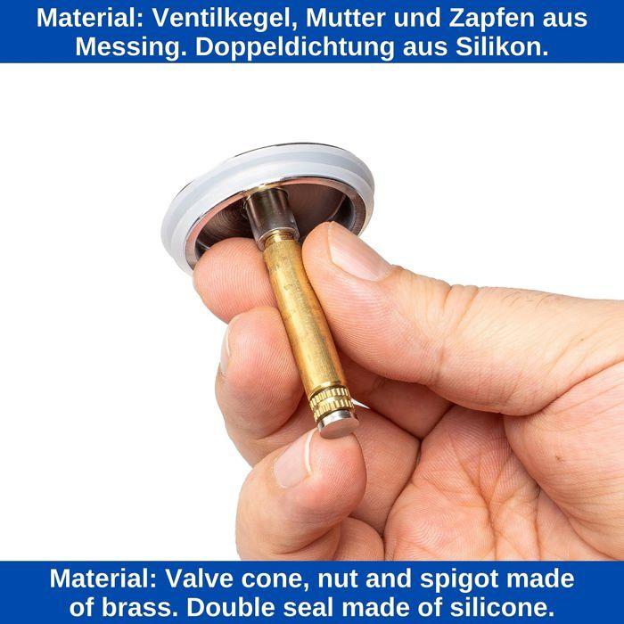 Bouchon de baignoire - AIMOONSA - Ø43 mm - Laiton massif - Joint silicone - Hauteur réglable 32-52 mm