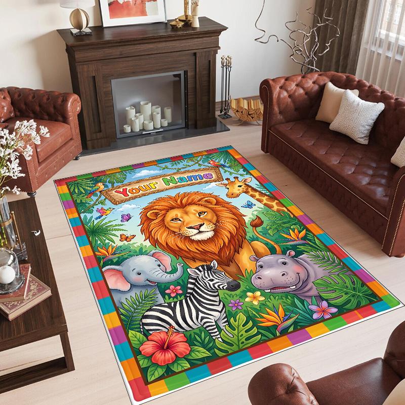 Animals Theme Crystal Velvet Floor Rug Personalized Custom Name Text Warm Carpet Home Decoration