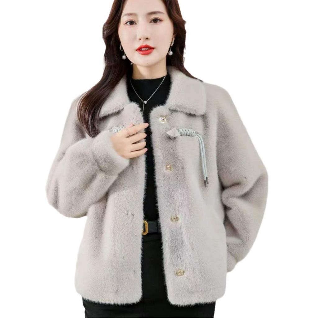 Winter New Middle Aged Warm Wool Coat Mother's Noble and Fashionable Imitation Mink Fleece Loose Coat