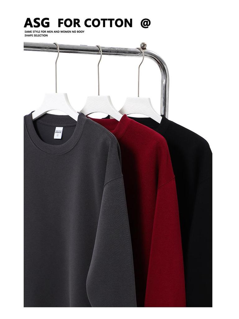 Unisex Fleece-Lined Crew Neck Sweatshirt - Solid Color, Loose Fit, Long Sleeve Base Layer for Autumn & Spring