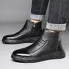 Men's Round Toe Leather Martin Boots with Side Zipper - Non-Slip, Low Heel Korean Style