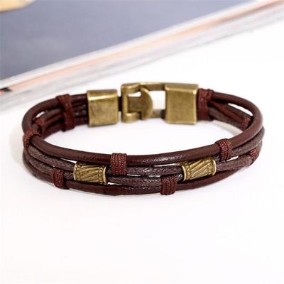 Men's Braided Leather Stainless Steel Cuff Bracelet Alloy Bracelet Handmade Wristband