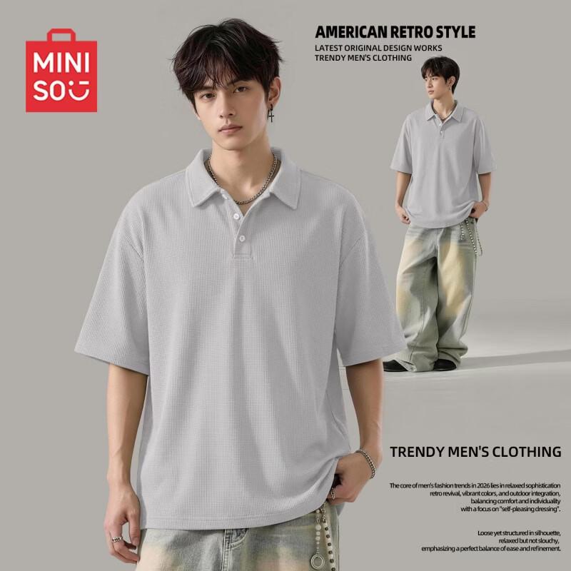 

MINISO Men s Waffle Knit Polo Shirt 4XL