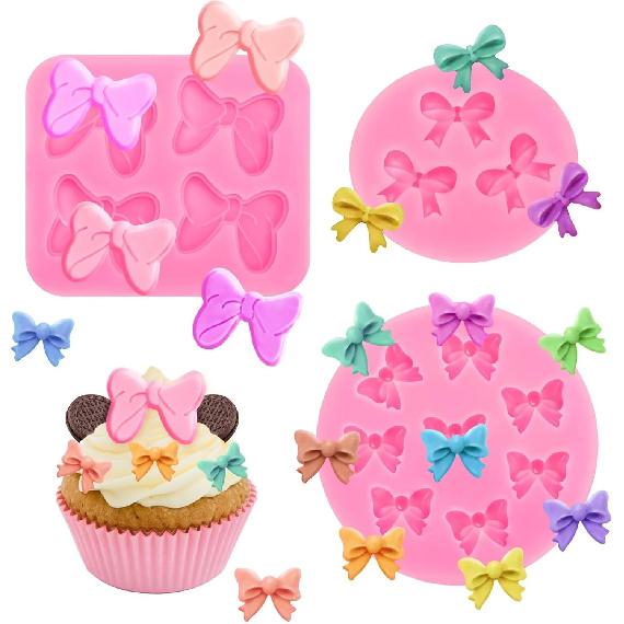 3 Pcs Bear Silicone Mold Fondant Bear Mold Candy Cake Bow Chocolate Molds for Cake Decoration, DIY Desserts, Cupcake, Fondant, Clay, Gum Paste