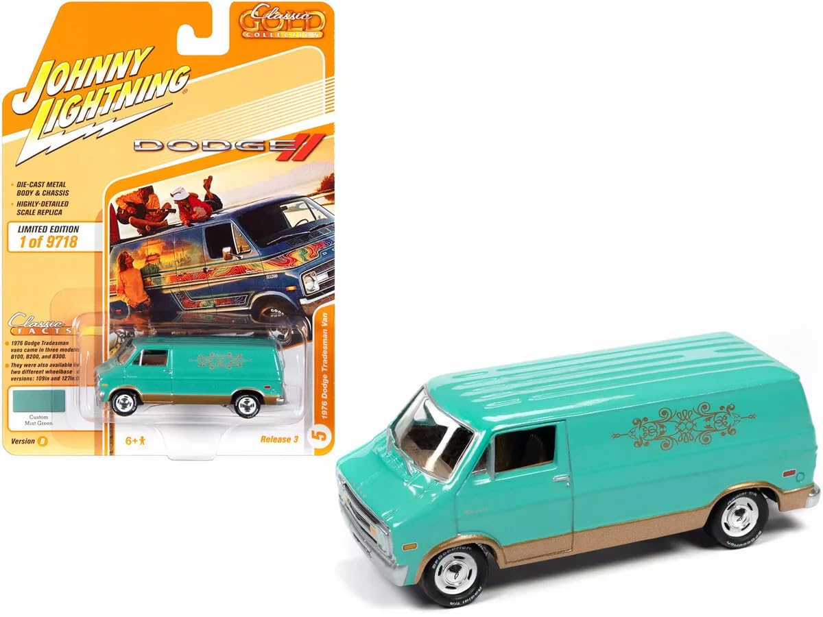 

Johnny Lightning 1/64 Scale Dodge Tradesman Van, 1976, Mint Green, Diecast Model Car [Imported]