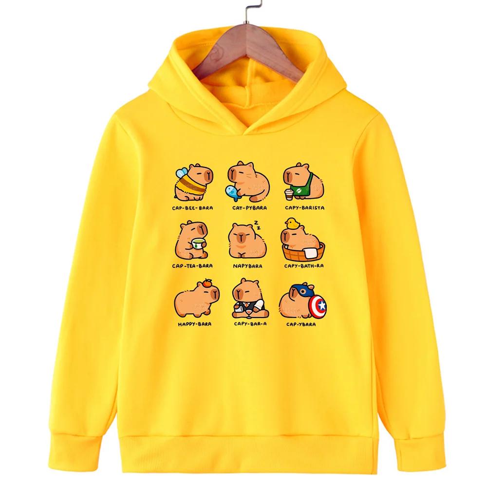 Cute Capybara Cute Cartoon Print Fashionable Casual Warm and Comfortable Hooded Sweatshirt for Boys and Girls