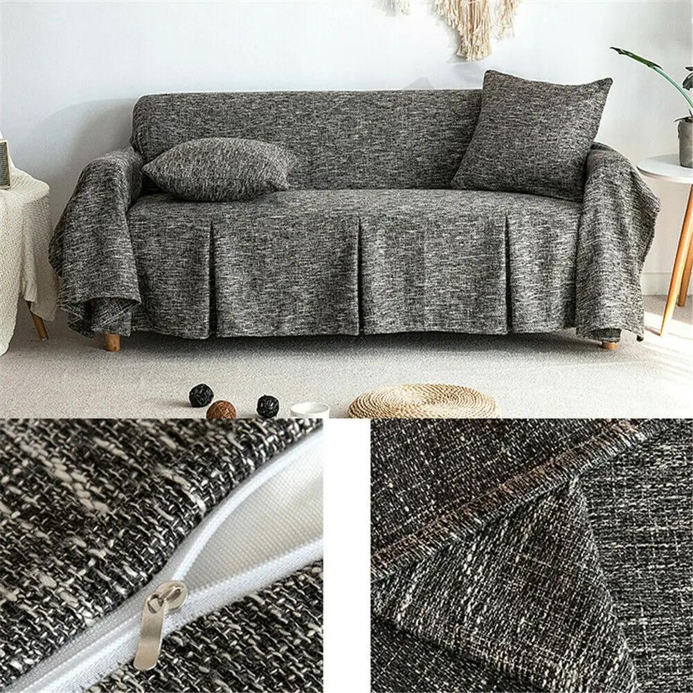 Nordic Style Solid Color Sofa Towel Simple Slipcover for Living Room Sofa Cover with Skirt 1/2/3/4 Seater Four Seasons Universal