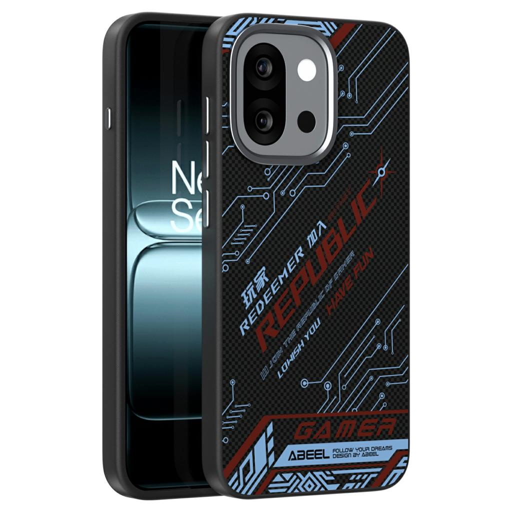 ABEEL Pro OnePlus 13T 5G Magnetický kryt Mikro-reliéf 6D Tištěný PC TPU Hliníková slitina Kožený kryt na telefon