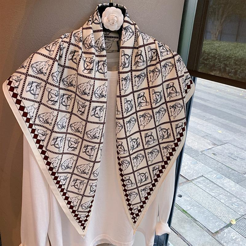 Spring and Autumn Premium Triangle Scarf Double Layer Satin Korean Edition Small Shawl Silky Smooth Foreign Style Neck Protection Silk Scarf Scarf