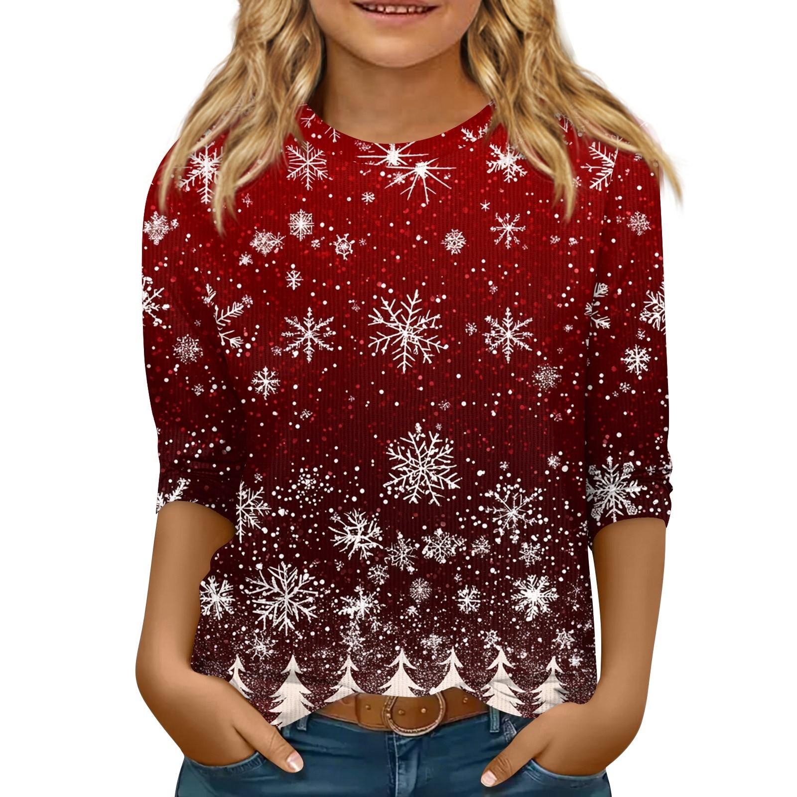 

Детская футболка с рукавом 3/4, повседневная футболка с принтом, круглый вырез, блузка-пуловер 150 киноварь