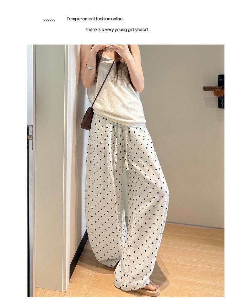 Damen Hochtaillierte Leinenhose mit Polka Dots - Sommer Elastisch Weiter Bein, Große Größe