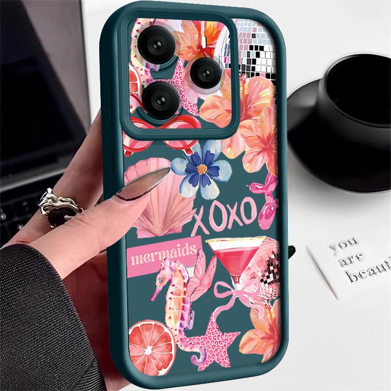 Pink Cartoon Pattern Floral Case For Xiaomi Redmi Note 14 13 Pro 5G 4G 12 11 Funda Xiaomi 14T 13T 11T Pro Shockproof Bumper Silicone Cover