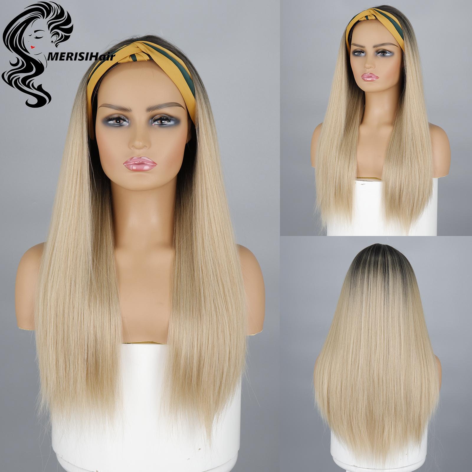 

MERISIHAIR Оголовье Парик для женщин Прямое синтетическое оголовье Парик Термостойкий Natutal Ищет ежедневную вечеринку Ombre Блондинка