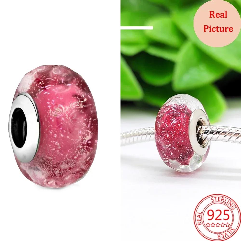 Srebro 925 Szkło Murano Galaktyka Gwiazdy Koniczyna Serce Bąbelki Błyszczące Koraliki Pasują do Bransoletki Charms DIY Biżuteria Dla Mamy