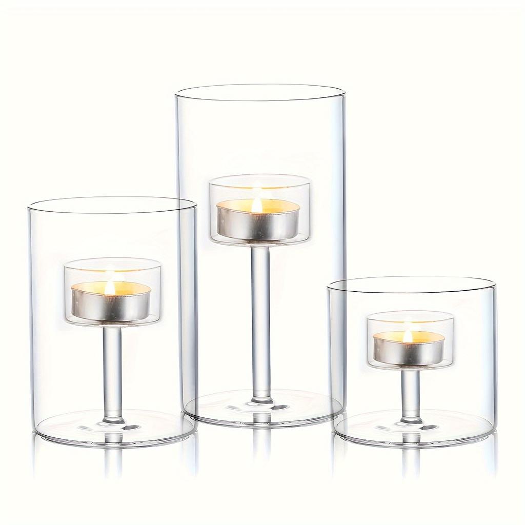 3 Pcs Glass Candle Holder, Home Decoration, Table Decoration, Fireplace Candle Holder